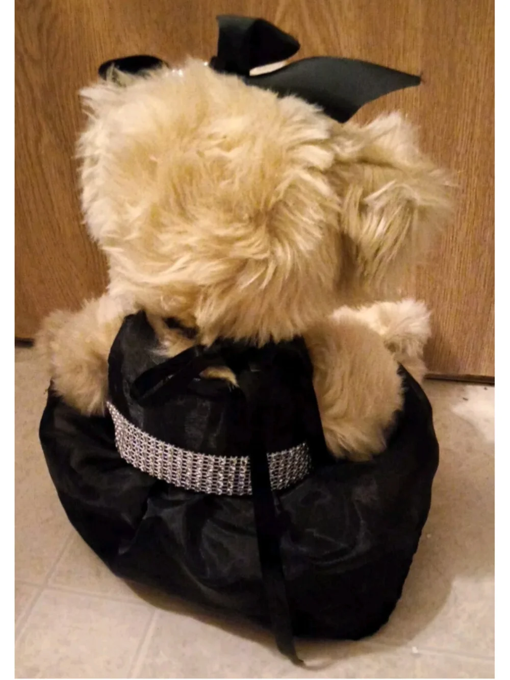 Vintage Adorable Floral Services Plush Tan Brown Teddy Bear 12” Black Dress